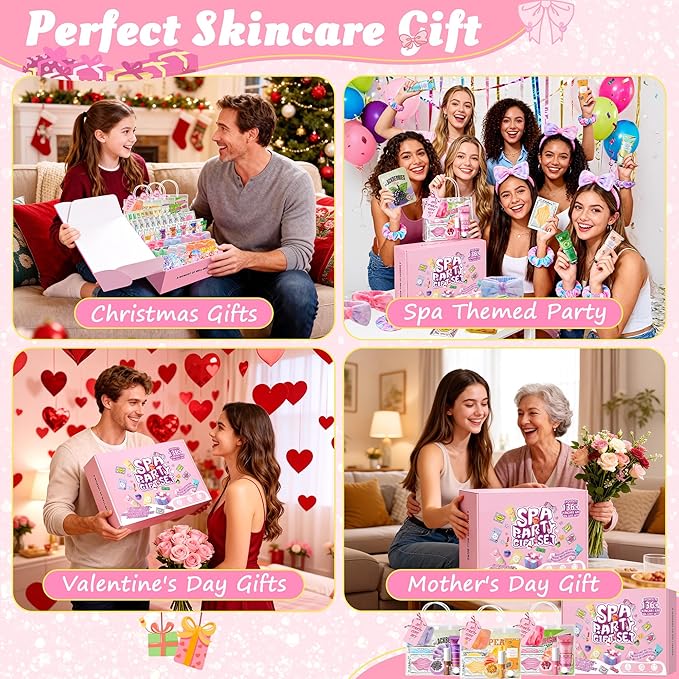 136 PCS Party Favors Bags for Eye Mask Lip Balm Hand Cream & Face Mask Skincare, Foot Spa Bath Bomb & Headband, Bachelorette Party, Retirement Graduation, Friendship, Sister & Birthday Gifts for Women