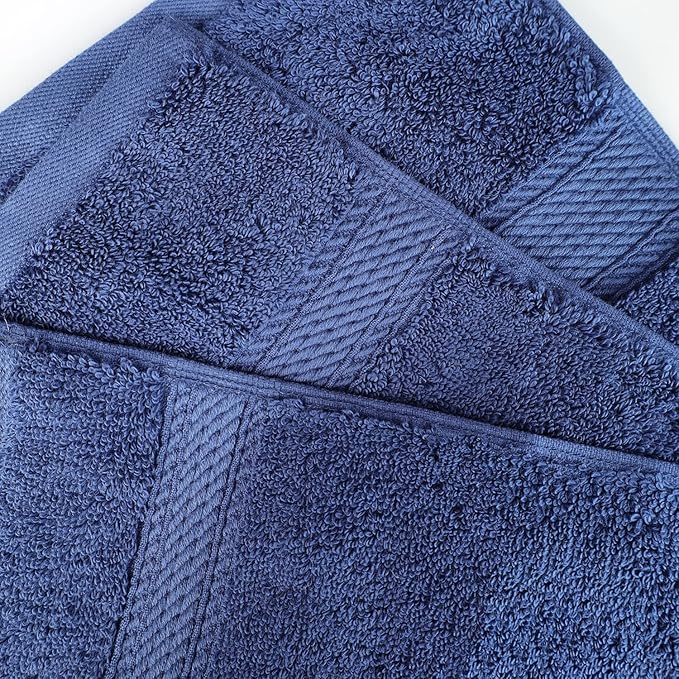 SUPERIOR Egyptian Cotton Pile 8 Piece Towel Set, Includes 2 Bath, 2 Hand, 4 Face Towels/Washcloths, Ultra Soft Luxury Towels, Thick Plush Essentials, Guest Bath, Spa, Hotel Bathroom, Navy Blue