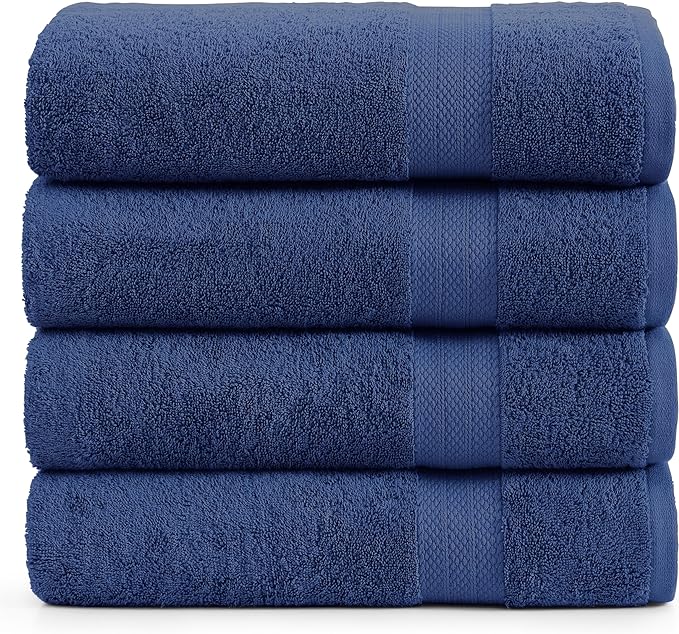 LANE LINEN 100% Cotton Bath Sheets 4 Pack (35"x66") - Fade Resistant, Machine Washable, Soft & Highly Absorbent - Hotel Quality, Extra Large Bathroom Towel Sets - Ideal for Family, Guests - Navy Blue