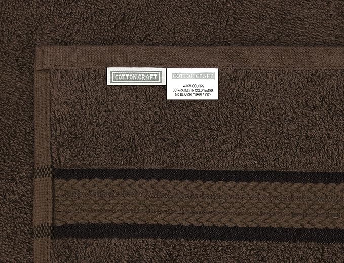 Cotton Craft - 12 Pack - Ultra Soft Extra Large Wash Cloths 12x12 Chocolate - 100% Pure Ringspun Cotton - Luxurious Rayon trim - Ideal for Daily Use - Each Towel Weighs 2 Ounces