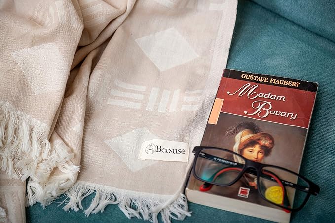 Bersuse 100% Cotton Belize XL Throw Blanket Turkish Towel Beach Blanket - Beach Camping Essentials - 75x90 Inches, Beige