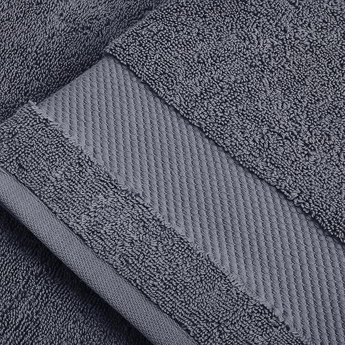 BIOWEAVES 100% Organic Cotton 700 GSM Plush 6-Piece Towel Set GOTS Certified, 2 Bath Towels, 2 Hand Towels & 2 Washcloths - Charcoal