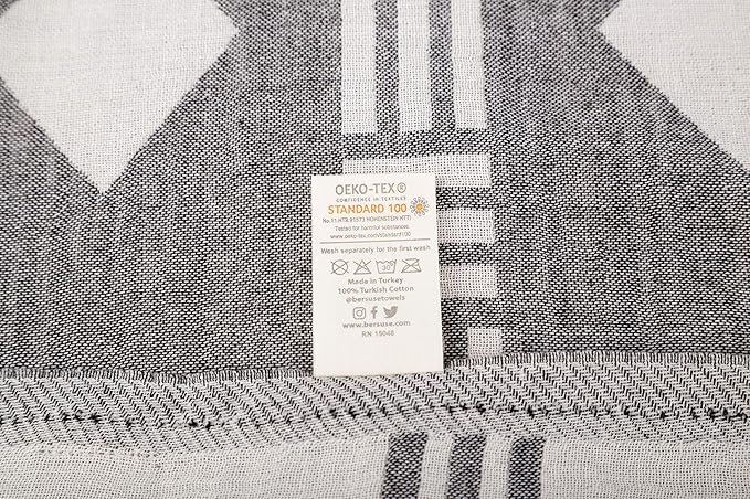 Bersuse 100% Cotton Belize XL Throw Blanket Turkish Towel Beach Blanket - Beach Camping Essentials - 75x90 Inches, Black