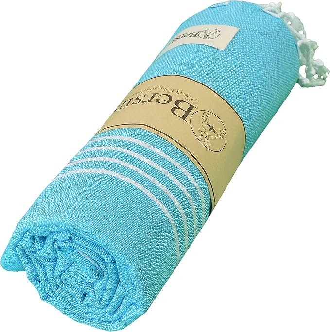 Bersuse Towels Anatolia XL Beach Blanket Throw Blanket Turkish Towel 100% Cotton Extra-Large Quick-Dry Lightweight Premium Peshtemal Towel - 61x82 Inches, Turquoise (Set of 6)