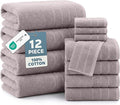 Casa Platino 100% Cotton Bathroom Towel Set - 12 Pcs - Very Soft, Quick Dry & Highly Absorbent - 4 Bath, 4 Wash Cloth, 4 Hand Towels - Ideal for Guests & Perfect for Your Bathroom - Platinum