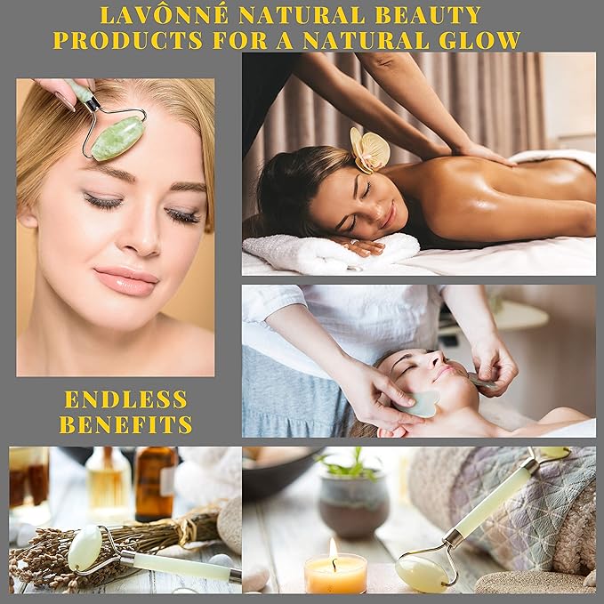 100% Authentic Rose Quartz Jade Roller and Gua Sha Set for face. Premium Quality Complete Kit. Facial Tools. Microneedle Derma Roller. Natural Facial Gift Set Women (Pink, 4 PCS)