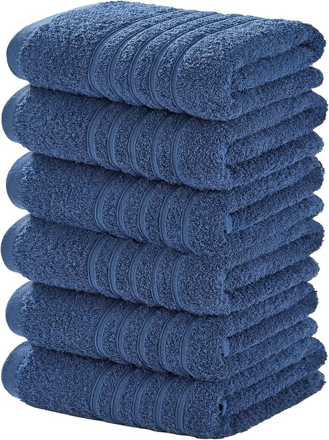 Aibaser Towels 6 Pack Bath Towel for Bathroom, 100% Cotton (24 x 48 Inches) High Absorbency Quick Drying (Blue)