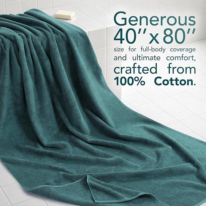 American Soft Linen 100% Cotton 600 GSM Turkish 40x80 Oversized Bath Towel Sheet, Extra Large Adult Towels for Bathroom, Teal Bath Sheet