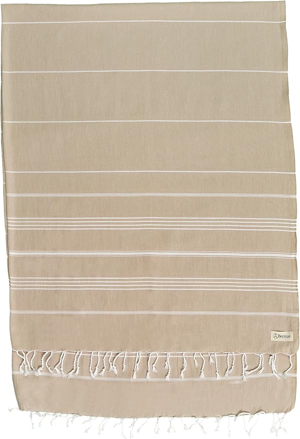 Bersuse Towels Anatolia XL Beach Blanket Throw Blanket Turkish Towel 100% Cotton Extra-Large Quick-Dry Lightweight Premium Peshtemal Towel - 61x82 Inches, Beige (Set of 3)