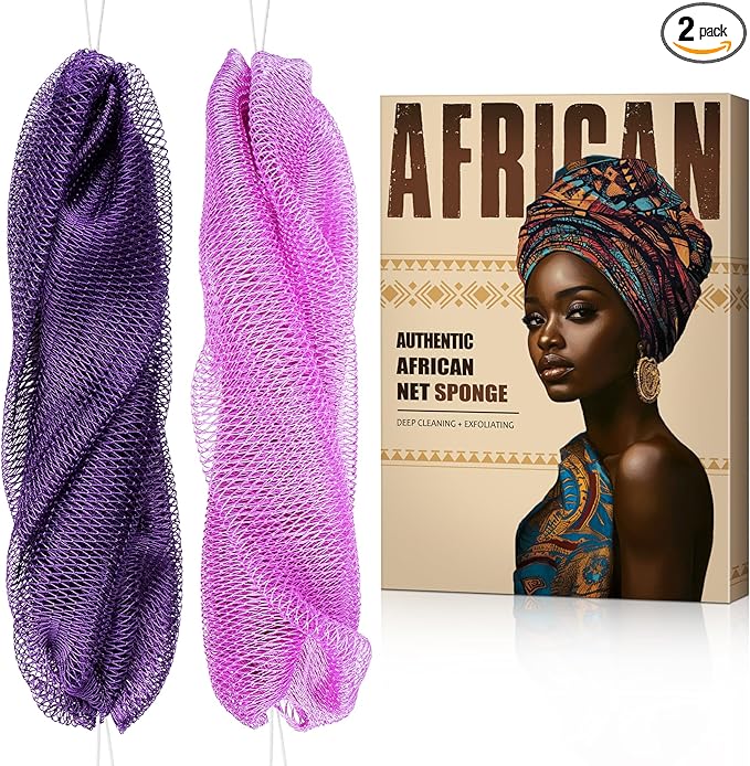 African Net Sponge Authentic - Back Scrub Exfoliating Net Sponge with Knots - 2 Pieces African Bath Sponges for Body Scrubber Exfoliator - Back Washer for Shower Accessories