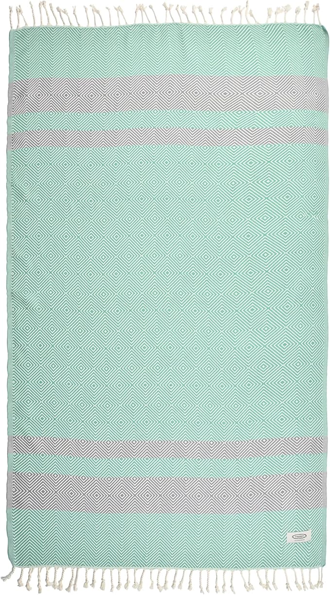 Beach Towel | Cotton Beach Towels, Easy to Carry, Sand Free, Highly Absorbent, Quick Dry, Turkish Towels for Travel Camping Bath Sauna Beach Gym Pool Yoga SPA by Lahammam, Design, Green