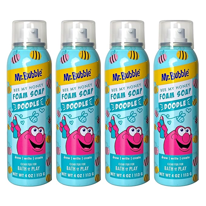 Mr. Bubble Limited Edition Foam Soap, Creativity Bath Soap, Cleans & Moisturizes, Bee My Honey (Blueberry Honey Scent), 4 oz, Pack of 4