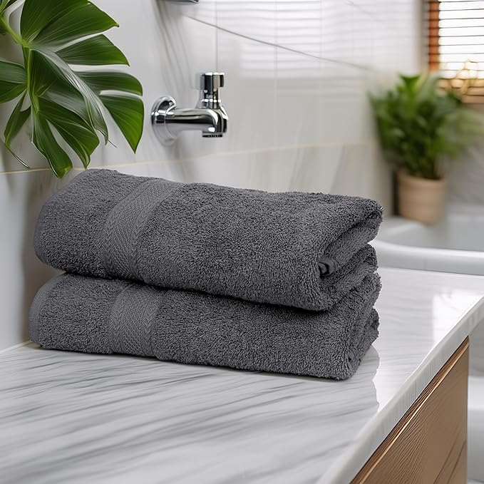 Commercial Bulk Pack of 12 Small Bath Towels – 100% Cotton Terry 24" x 46" – Ideal for Hotels, Salons, Gyms, Spas & Institutional Use – Charcoal Grey
