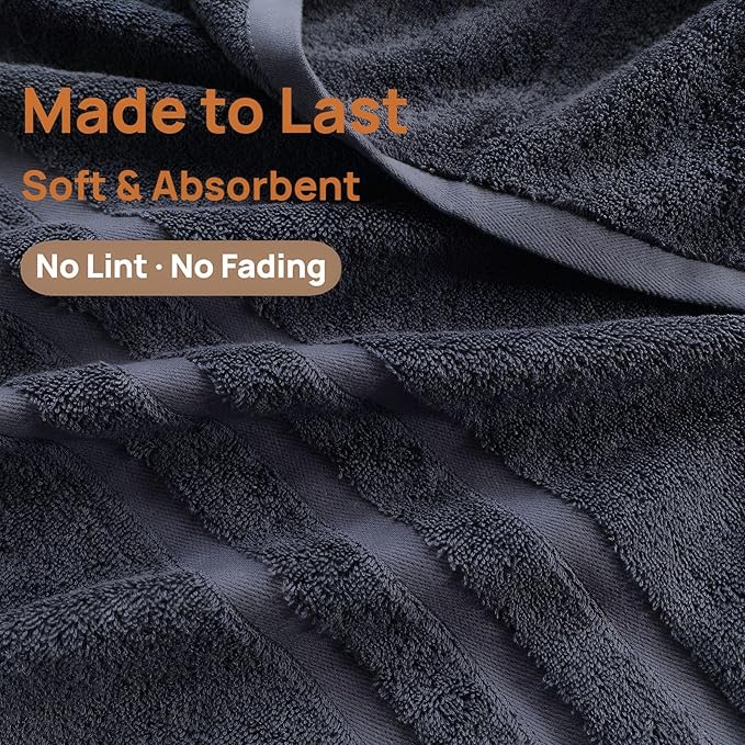 Bath Towels 4 Pack, 30 x 60 Inches, Large 100% Cotton Towels, Soft, Absorbent, Comfortable for Home, Spa, and Gym, (Gray)