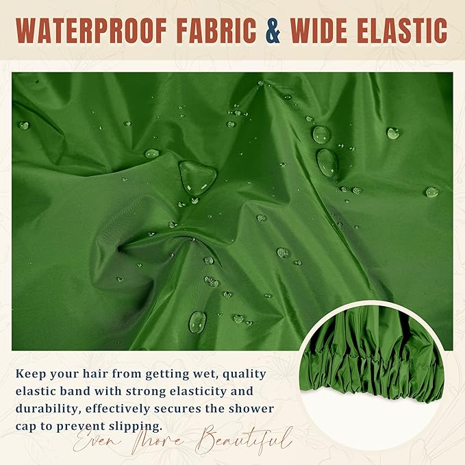 Reusable Shower Cap for Women, Large Waterproof Shower Bonnet with Elastic Band, Washable Bath Hair Cap for Long, Curly Hair, Braids, Daily Shower, Home Spa, Travel(Sage)