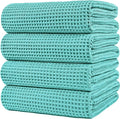 POLYTE 430 GSM Microfiber Oversize Quick Dry Lint Free Bath Towel, 60 x 30 in, 4 Pack (Waffle Weave)