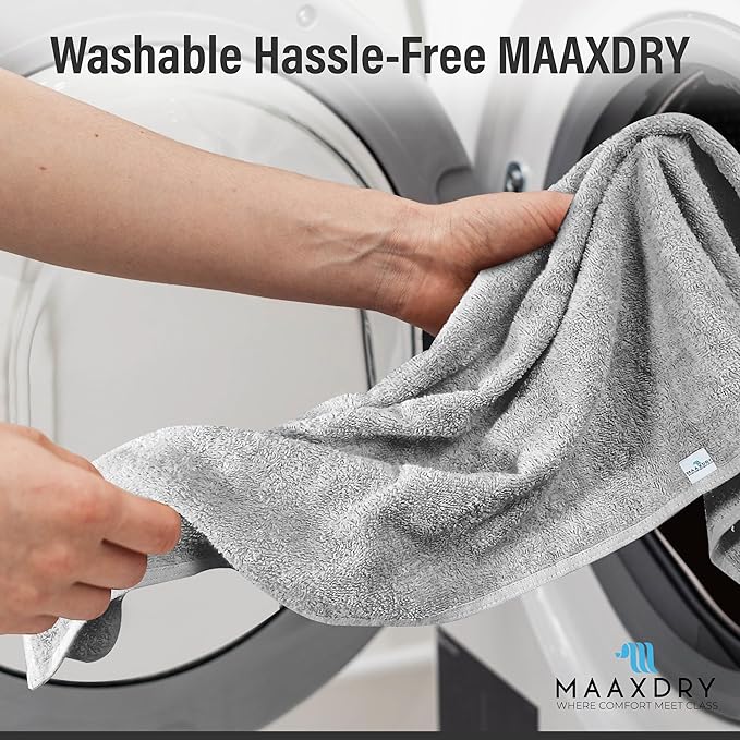 100% Cotton Large Hair Towel Wrap for Women, Men & Kids – Non-Microfiber 450 GSM Thick Super Absorbent Hair Towel 26x40 Inches, Secure Elastic Hair Wrap for Long & Curly Hair (Grey)