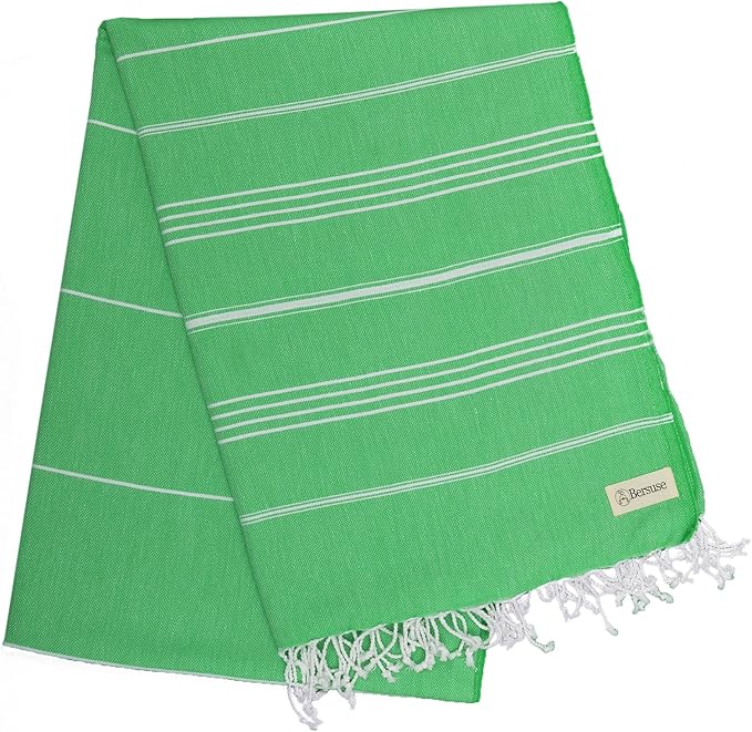 Bersuse Towels Anatolia XL Beach Blanket Throw Blanket Turkish Towel 100% Cotton Extra-Large Quick-Dry Lightweight Premium Peshtemal Towel - 61x82 Inches, Green (Set of 6)