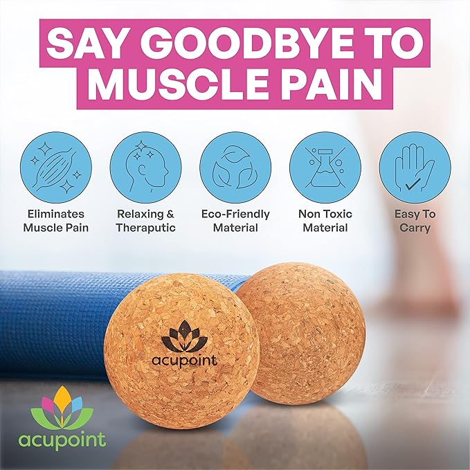 Acupoint Physical Massage Therapy Lacrosse Ball Set Ideal for Yoga Deep Tissue Massage Trigger Point Therapy and Myofascial Release Physical Therapy Equipment Back Foot Plantar Fasciitis (Cork)