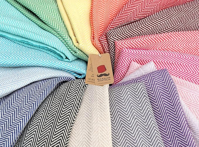 Bazaar Anatolia Turkish Beach Towel 100% Cotton Bath Towels 71x39 Quick Dry Sand Free Lightweight Large Oversized Herringbone Teal Mint