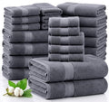 LANE LINEN 100% Cotton Bath Towels Set - 24 PCs - Durable, Quick Dry, Super Soft & Highly Absorbent - 4 Bath, 4 Fingertip, 6 Hand Towels, 8 Washcloths, 2 Bath Sheets - Perfect Family Set - Cool Grey