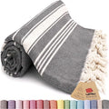 Bazaar Anatolia Turkish Beach Towel – 100% Cotton, Quick Dry, Sand Free Towel for Bathroom, Yoga, Restorative Practice – Oversized 71x39 Inches – Stripe Black