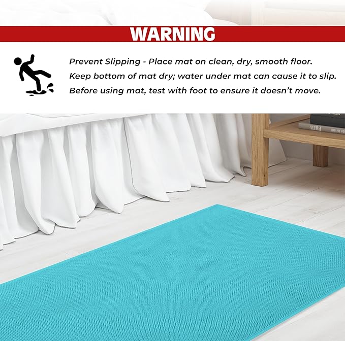 Cotton Paradise 100% Cotton Non Slip Bath Mats for Bathroom, 20x34 inch Soft Absorbent Quick Dry Machine Washable Floor Bath Mat, Turquoise Bath Rug