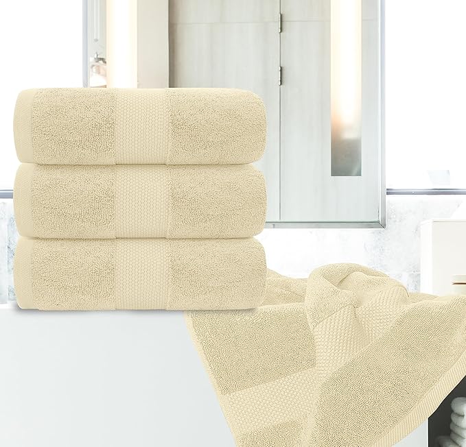 White Classic Luxury Bath Towels Large - Cotton Hotel spa Bathroom Towel |30x56 | 4 Pack | Beige