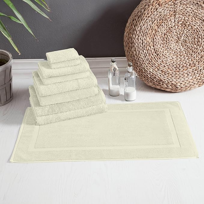 Classic Turkish Towels CTT - 9 Piece Premium Towel Set, 100% Turkish Cotton, Highly Absorbent & Comfy, Includes 2 Bath Towels, 2 Hand Towels, 2 Washcloths, 2 Bath Sheets & 1 Bath Mat | (Ivory)