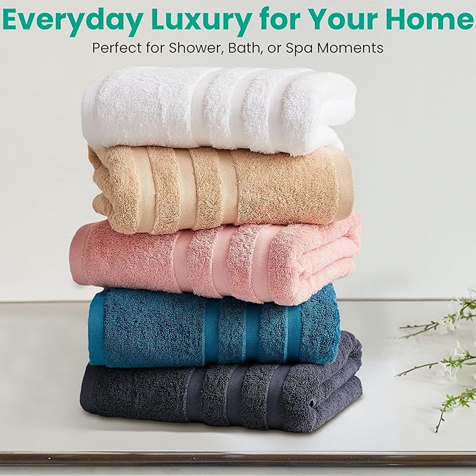 Bath Towels 2 Pack, 30 x 60 Inches, Large 100% Cotton Towels, Soft, Absorbent, Comfortable for Home, Spa, and Gym, (Pink)