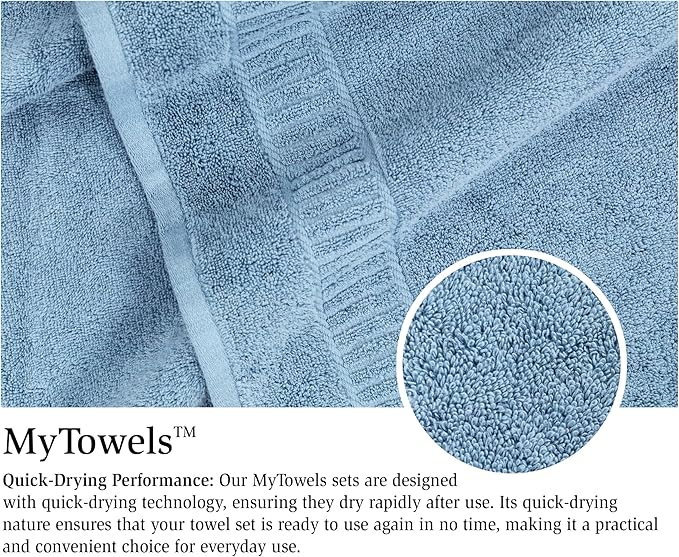 MyPillow My Towel 6 Piece Set - Premium Cotton Soft Absorbent Towels, 2 Bath Towels, 2 Hand Towels, 2 Wash Cloths [6 Piece Set, Gray]