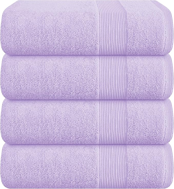 Belizzi Home 4 Pack Bath Towel Set 27x54, 100% Ring Spun Cotton, Ultra Soft Highly Absorbent Machine Washable Hotel Spa Quality Bath Towels for Bathroom, 4 Bath Towels Purple