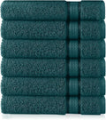 Cotton Craft Ultra Soft 6 Pack Hand Towels 16x28 Teal Weighs 6 Ounces Each - 100% Pure Ringspun Cotton - Luxurious Rayon Trim - Ideal for Everyday use - Easy Care Machine wash