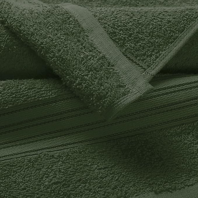 BOUTIQUO 6 Pack Cotton Towel Set, Contains 2 Bath Towels 28x55 inch, 2 Hand Towels 16x24 inch & 2 Wash Coths 12x12 inch, Ideal Everyday use, Ultra Soft Compact & Lightweight - Olive Green