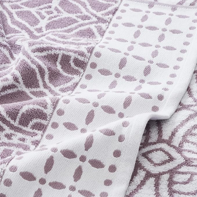 Modern Threads Monroe 6-Piece 100% Cotton Towel Set – Reversible Yarn Dyed Jacquard & Solid – Includes 2 Bath Towels, 2 Hand Towels, 2 Washcloths – Absorbent, Quick Dry, Soft & Durable – Orchid