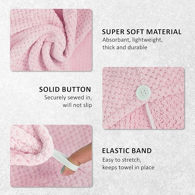 EXPRESSIONS Microfiber Hair Towel in Pink - 1pc Super Soft Ultra Absorbent Hair Towel, Luxury - Less Frizz