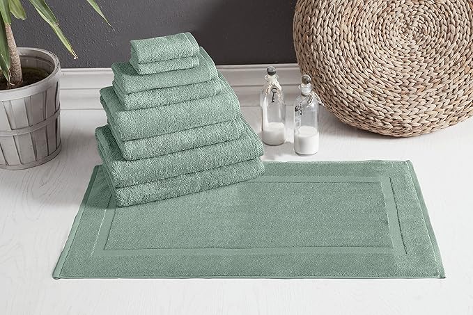 Classic Turkish Towels CTT - 9 Piece Premium Towel Set, 100% Turkish Cotton, Highly Absorbent & Comfy, Includes 2 Bath Towels, 2 Hand Towels, 2 Washcloths, 2 Bath Sheets & 1 Bath Mat | (Green)