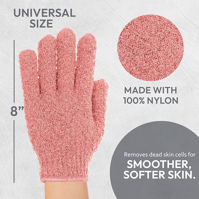 4 Pairs Exfoliating Gloves, 100% Nylon, Dual Texture Body Scrub for Spa, Massage & Dead Skin Removal, Multi-Color Shower Bath Accessories (Melon/Wild Blue Yonder)