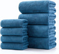 Lumimi Towel Set of 8 Very Soft Microfiber 4 Bath and 4 Hand Towels Quick Dry Light Weight for Bathroom Gym Salon, 8 Pack Blue