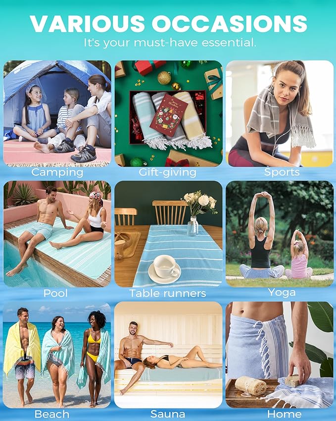 Turkish Beach Towels Swim Towel Long Lounge Chair Accessories Oversized Sand Free Compact Beach Umbrella Tent Shelter Canopy Chair Clips Gear Beach Game Toy Summer Vacation Essentials Must Haves
