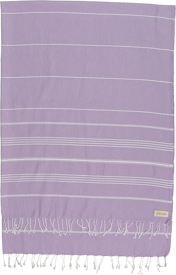 Bersuse Towels Anatolia XL Beach Blanket Throw Blanket Turkish Towel 100% Cotton Extra-Large Quick-Dry Lightweight Premium Peshtemal Towel - 61x82 Inches, Lilac