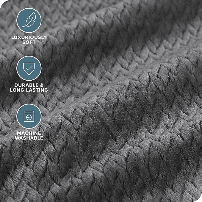 Bare Home Textured Fleece Blanket - Throw/Travel - Ultra-Soft Lightweight for Bed, Sofa, and Couch - Luxury Microplush - Cozy Warm Blanket (Throw/Travel, Chevron Grey)