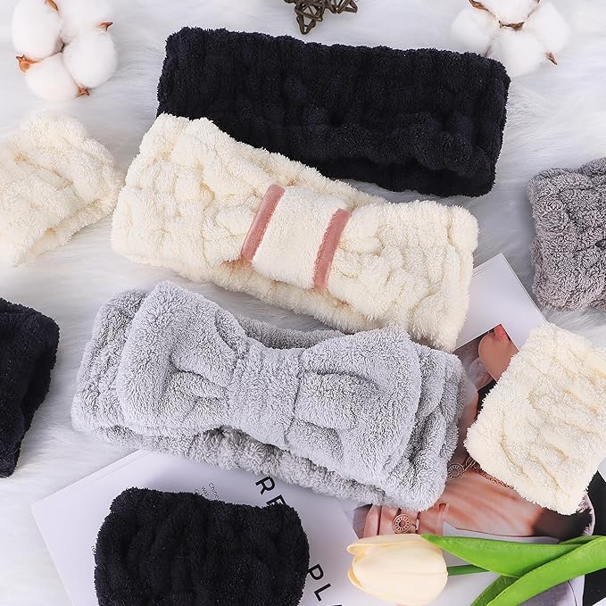 DiyJibb 9 Pcs Spa Headband for Washing Face,Skincare Headband and Wristband Set,Women Teen Girls Facial Hairbands for Washing Face, Makeup, Sports, Yoga(Apricot+Grey+Black)