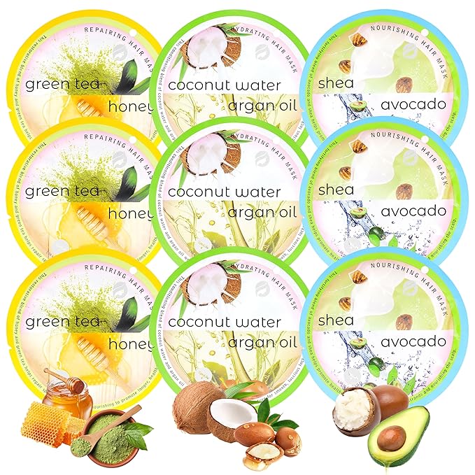 SpaLife Korean Deep Conditioning Hair Mask Packets | Mothers Day Gifts | Repairing, Nourishing & Hydrating Hair Mask for Dry Hair | Argan Oil, Coconut, Shea Butter, Avocado, Honey & Green Tea | 9 Pack