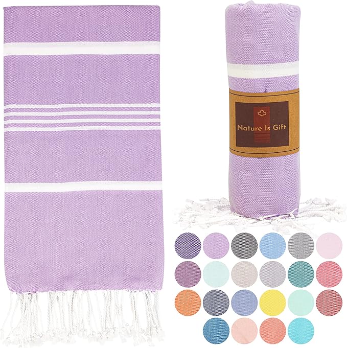 Beach Towel 100% Cotton Turkish Beach Towel Adult 38x70 Inch Pre-washed Absorbent Extra Large|Sand Free Quick Dry BathTowels|Lightweight Blanket|Travel Cruise Camping Spa Gym Yoga Towel|Lilac Breeze