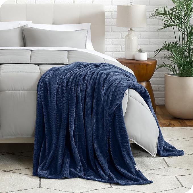 Bare Home Textured Fleece Blanket - Throw/Travel - Ultra-Soft Lightweight for Bed, Sofa, and Couch - Luxury Microplush - Cozy Warm Blanket (Throw/Travel, Chevron Dark Blue)