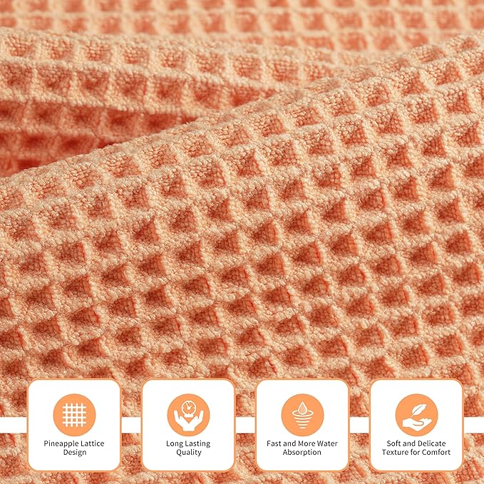 MICROFI Microfiber Waffle Bath Towels, 3 Pieces, Oversized, Soft, Absorbent, Fast Drying, Lint Free, Includes Bath, Face and Hand Towels 430 GSM
