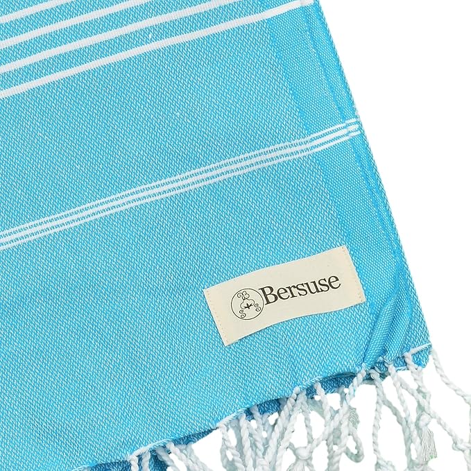 Bersuse Towels Anatolia XL Beach Blanket Throw Blanket Turkish Towel 100% Cotton Extra-Large Quick-Dry Lightweight Premium Peshtemal Towel - 61x82 Inches, Turquoise