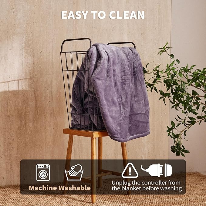 JET'S HOME Heated Blanket 50"x60" - ETL Certified Flannel Electric Blanket Machine Washable Heating Throw with 5 Heating Levels 3 Hours Auto-Off Overheating Protection Gift for Women (Purple)