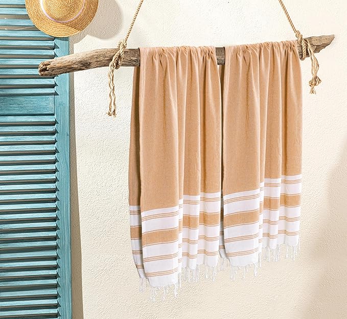 Goroly Home Cotton Turkish Peshtemal Beach Towel, Extra Large, Thin Quick Dry Sand Free Pool & Swim Towel, Bathing Blanket, Travel Essentials, (Mustard, 36x71 Inches)